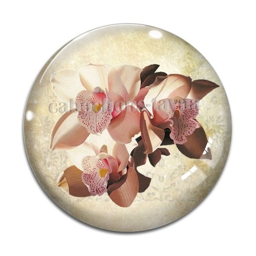 Cabochon fleur orchidée, résine ou verre différente taille