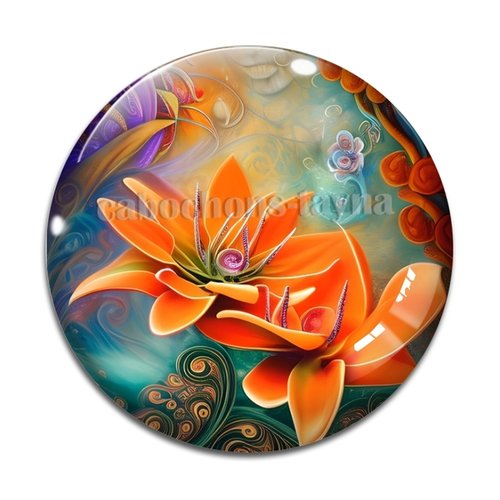 Cabochon fleur exotique, résine ou verre différente taille