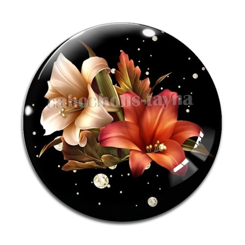 Cabochon fleur exotique, résine ou verre différente taille