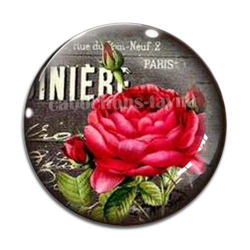 Cabochon fleur rose, résine ou verre différente taille