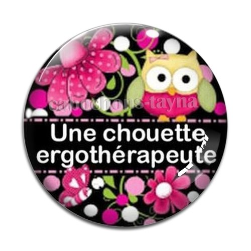 Cabochon chouette ergothérapeute, résine ou verre différente taille