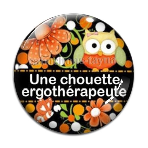 Cabochon chouette ergothérapeute, résine ou verre différente taille