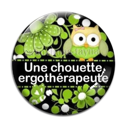 Cabochon chouette ergothérapeute, résine ou verre différente taille