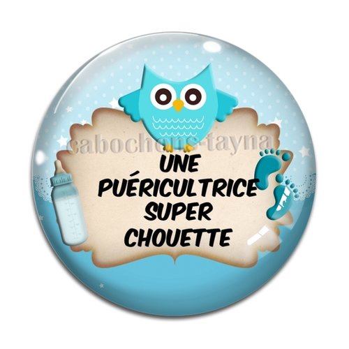Cabochon puéricultrice super chouette, résine ou verre différente taille