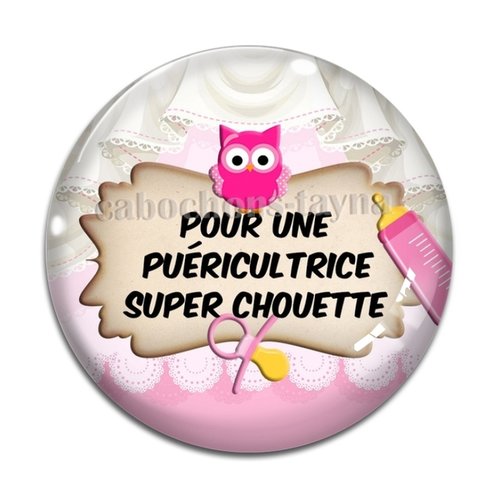 Cabochon puéricultrice super chouette, résine ou verre différente taille