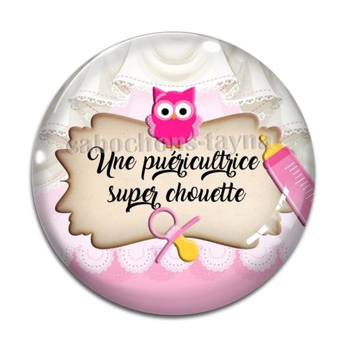 Cabochon puéricultrice super chouette, résine ou verre différente taille