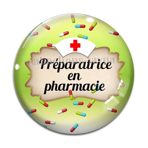 Cabochon préparatrice en pharmacie, résine ou verre différente taille