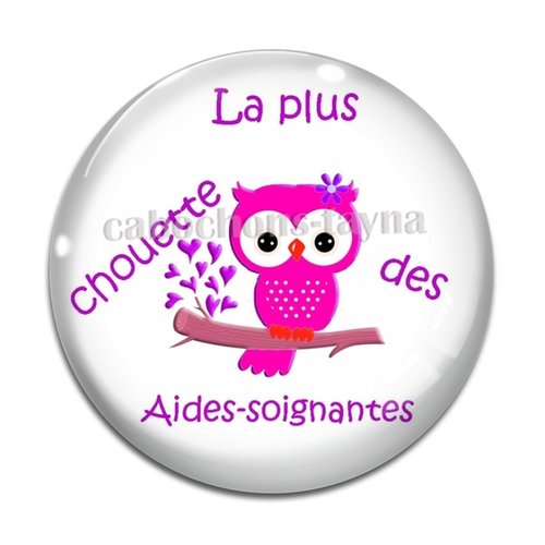 Cabochon chouette aide soignante, résine ou verre différente taille