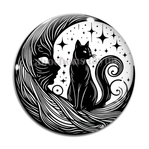 Cabochon chat noir, cabochon résine - ou verre rond différente taille