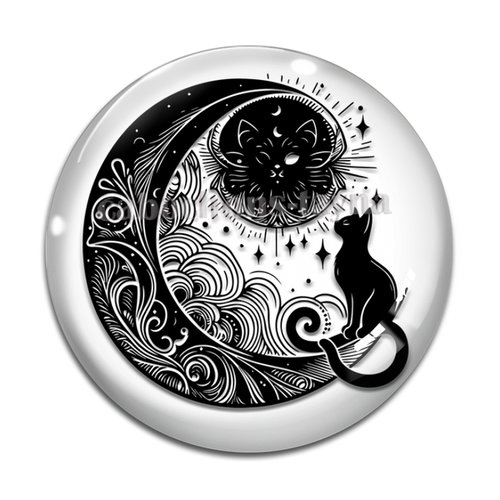 Cabochon chat noir, cabochon résine - ou verre rond différente taille