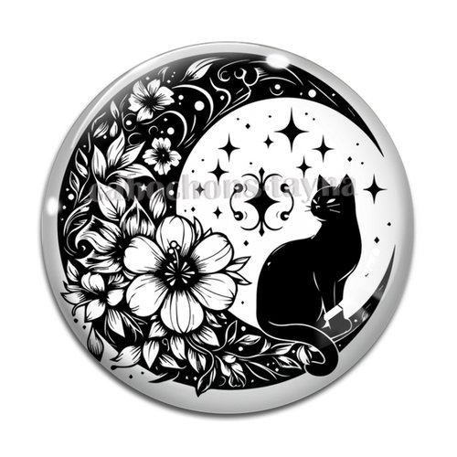 Cabochon chat noir, cabochon résine - ou verre rond différente taille