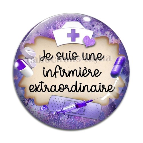 Cabochon infirmière extraordinaire, cabochon résine ou verre rond différente taille