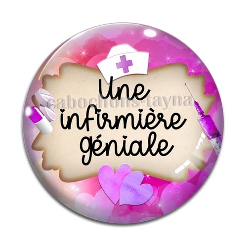 Cabochon infirmière géniale, cabochon résine ou verre rond différente taille