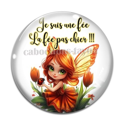 Cabochon fée pas chier, cabochon résine, verre rond différente taille