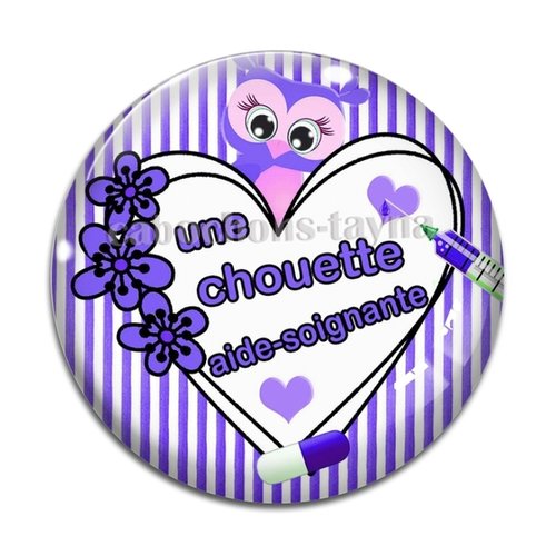 Cabochon une chouette aide soignante, cabochon résine ou verre rond différente taille