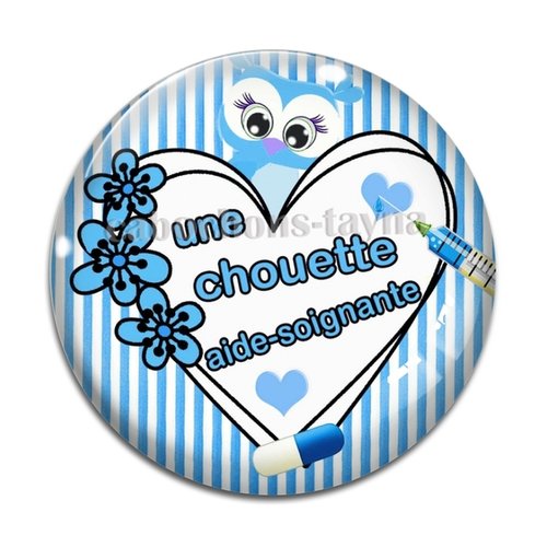 Cabochon une chouette aide soignante, cabochon résine ou verre rond différente taille