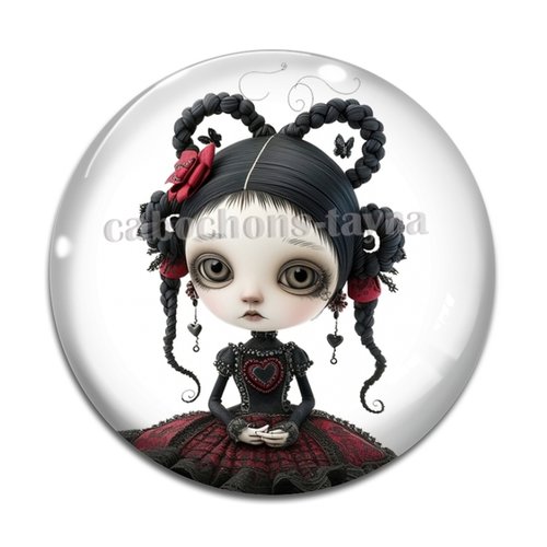 Cabochon femme gothique, cabochon résine ou verre rond différente taille