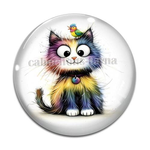 Cabochon chat humoristique, cabochon résine - ou verre rond différente taille