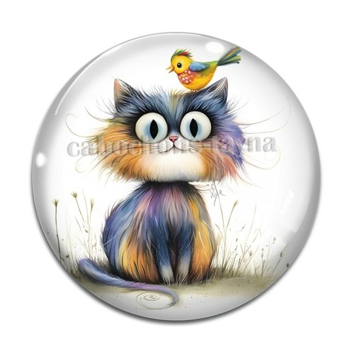 Cabochon chat humoristique, cabochon résine - ou verre rond différente taille