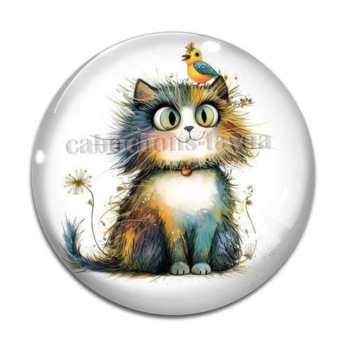 Cabochon chat humoristique, cabochon résine - ou verre rond différente taille