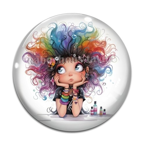 Cabochon fille humoristique, cabochon résine - ou verre rond différente taille