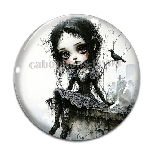 Cabochon femme gothique, cabochon résine ou verre rond différente taille