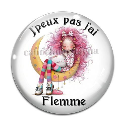 Cabochon j'peux pas j'ai flemme cabochon résine ou verre rond différente taille