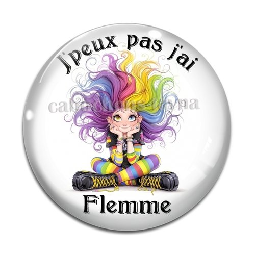 Cabochon j'peux pas j'ai flemme cabochon résine ou verre rond différente taille