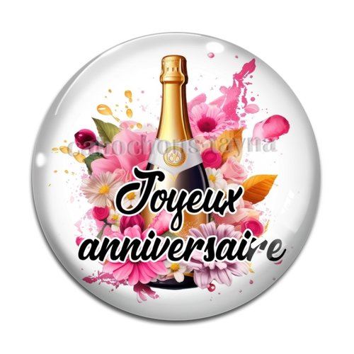 Cabochon joyeux anniversaire, cabochon résine ou verre rond différente taille