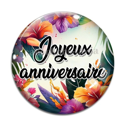 Cabochon joyeux anniversaire, cabochon résine ou verre rond différente taille