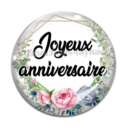 Cabochon joyeux anniversaire, cabochon résine ou verre rond différente taille