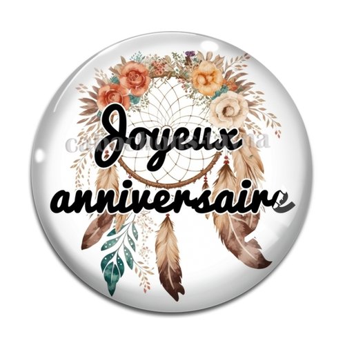 Cabochon joyeux anniversaire, cabochon résine ou verre rond différente taille