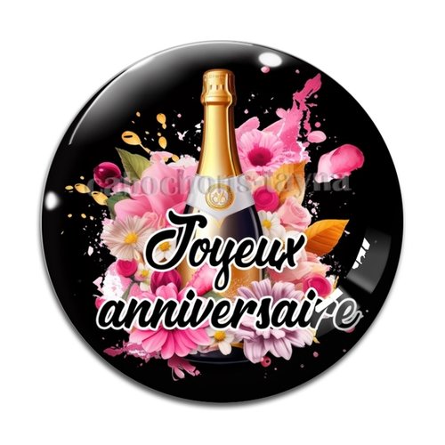 Cabochon joyeux anniversaire, cabochon résine ou verre rond différente taille