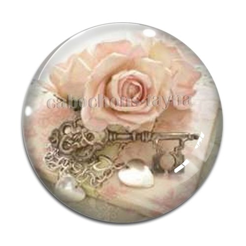 Cabochon fleur rose, résine ou verre différente taille