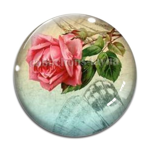 Cabochon fleur rose, résine ou verre différente taille