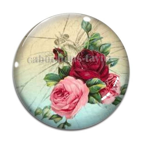 Cabochon fleur rose, résine ou verre différente taille