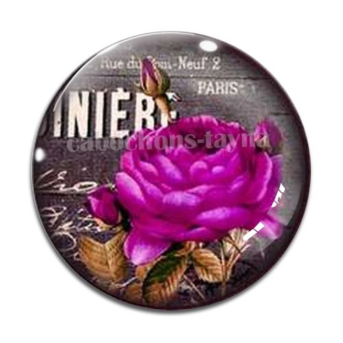 Cabochon fleur rose, résine ou verre différente taille