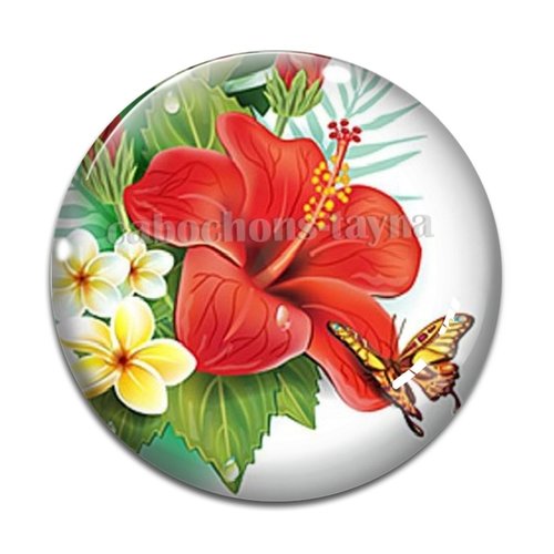 Cabochon fleur exotique, résine ou verre différente taille