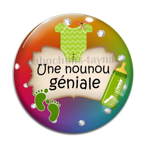 Cabochon nounou géniale, cabochon résine ou verre rond différente taille