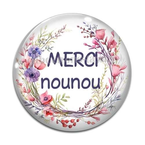 Cabochon merci nounou, cabochon résine ou verre rond différente taille