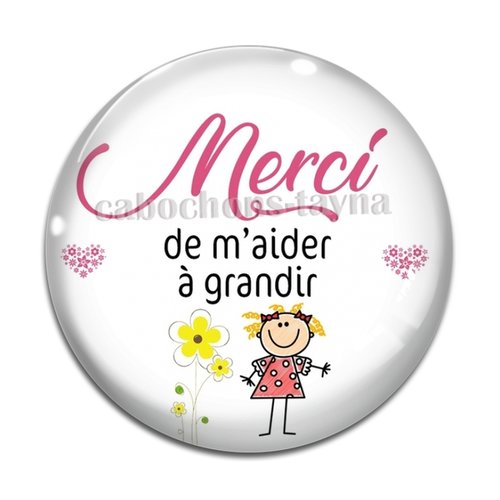Cabochon merci de m'aider à grandir, cabochon résine ou verre rond différente taille