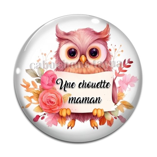 Cabochon chouette maman, cabochon résine, verre rond différente taille