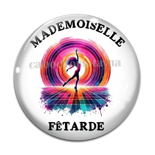 Cabochon mademoiselle fêtarde, cabochon résine, verre rond différente taille
