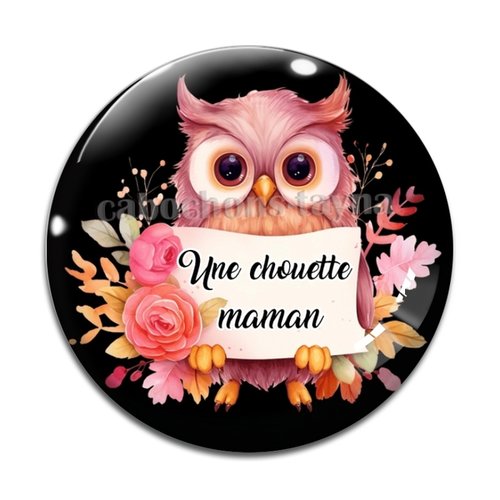 Cabochon chouette maman, cabochon résine, verre rond différente taille