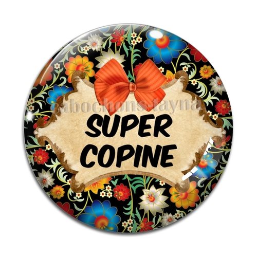 Cabochon super copine, cabochon résine, verre rond différente taille