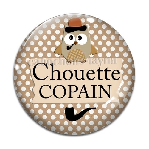 Cabochon chouette copain, cabochon résine, verre rond différente taille