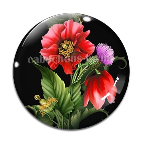 Cabochon fleur coquelicot, en résine ou en verre différente taille