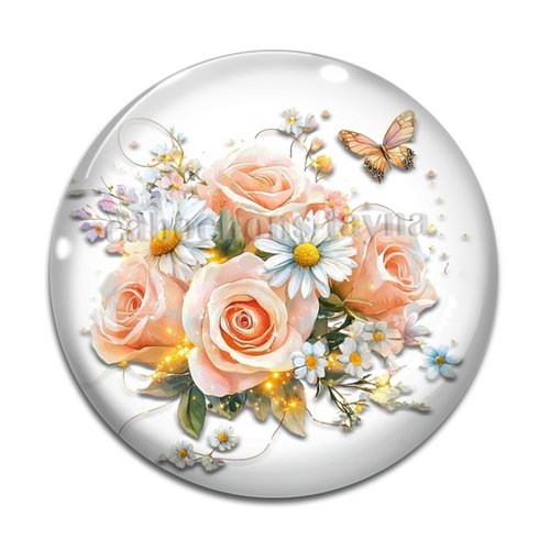 Cabochon fleur la rose, en résine ou en verre différente taille