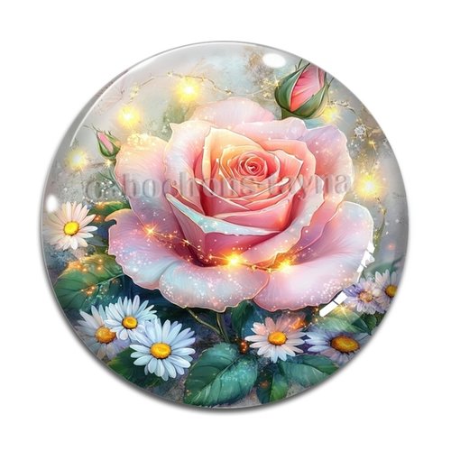 Cabochon fleur la rose, en résine ou en verre différente taille