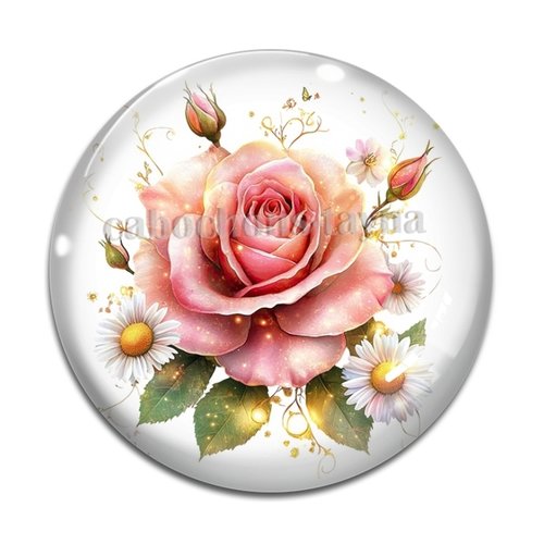 Cabochon fleur la rose, en résine ou en verre différente taille